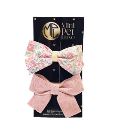 Prendedor Duo laços Rosê e floral